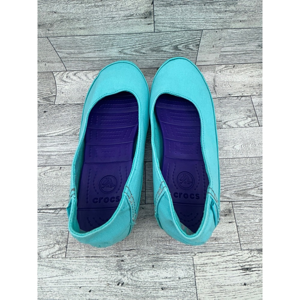 Crocs Women's Teal Canvas Ballet Flats Comfort Slip On Shoes Size 7 - Picture 6 of 10